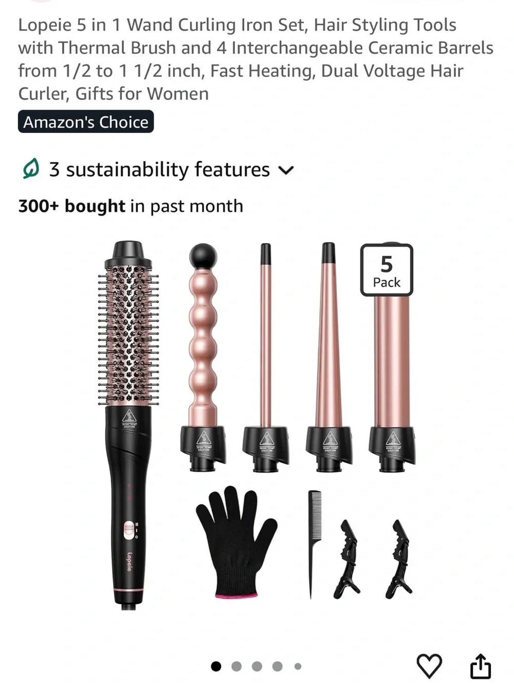 5-in-1 Rose Gold Hair Wand Curling Iron Set with Thermal Brush